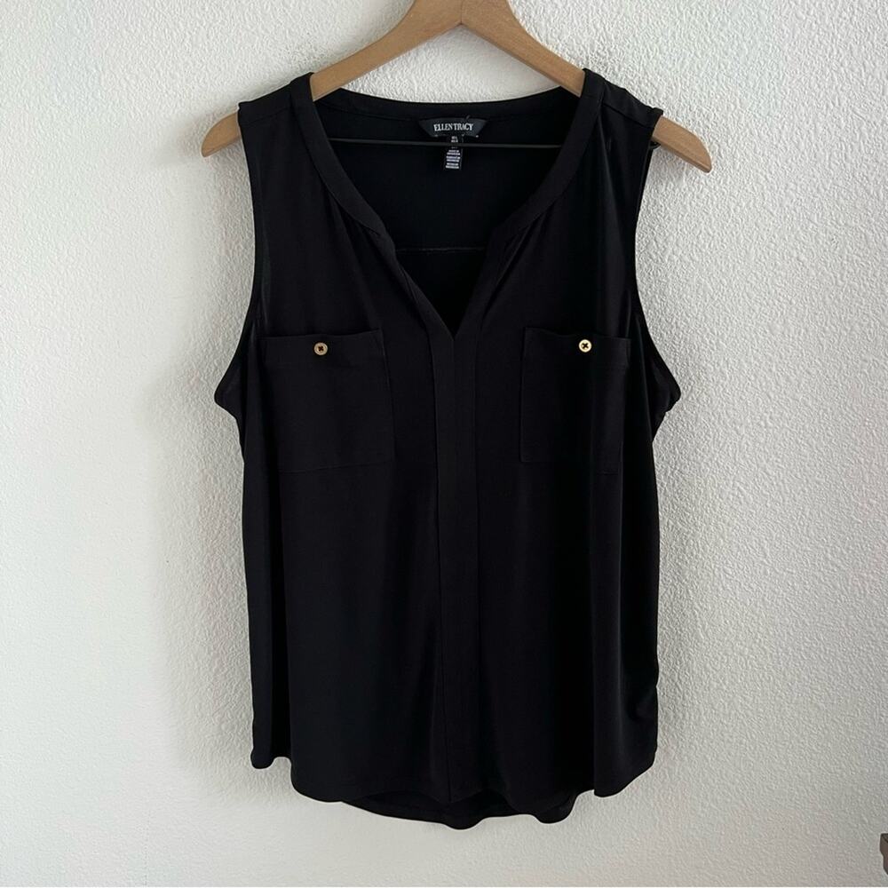 Ellen Tracy Black Tank Front Pocket Business Casual Office Large
